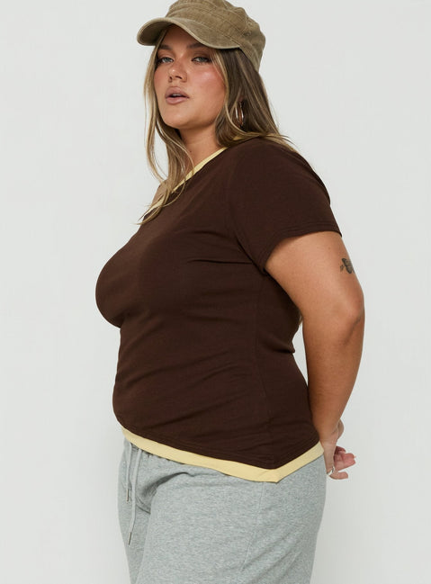 Eustace Off Shoulder Asymmetrical Top Brown / Yellow Curve