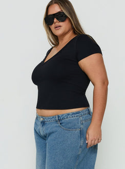 Daily Define Deep V Short Sleeve Top Black Curve