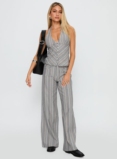 front view of model wearing Princess Polly Lunelle Pants Multi Stripe High Waisted Pants 