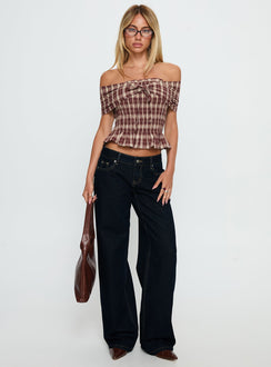 front view of model wearing Princess Polly Tidal Wave High Rise Straight Leg Jeans Raw Denim Mid Rise Jeans 