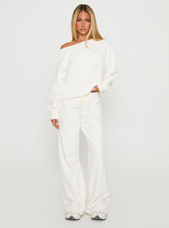 front view of model wearing Princess Polly Dodie Wide Leg Pants Washed White High Rise Pants 