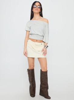   front view of model wearing Princess Polly Supersonic Belted Denim Mini Skirt Ivory Mini Skirts 