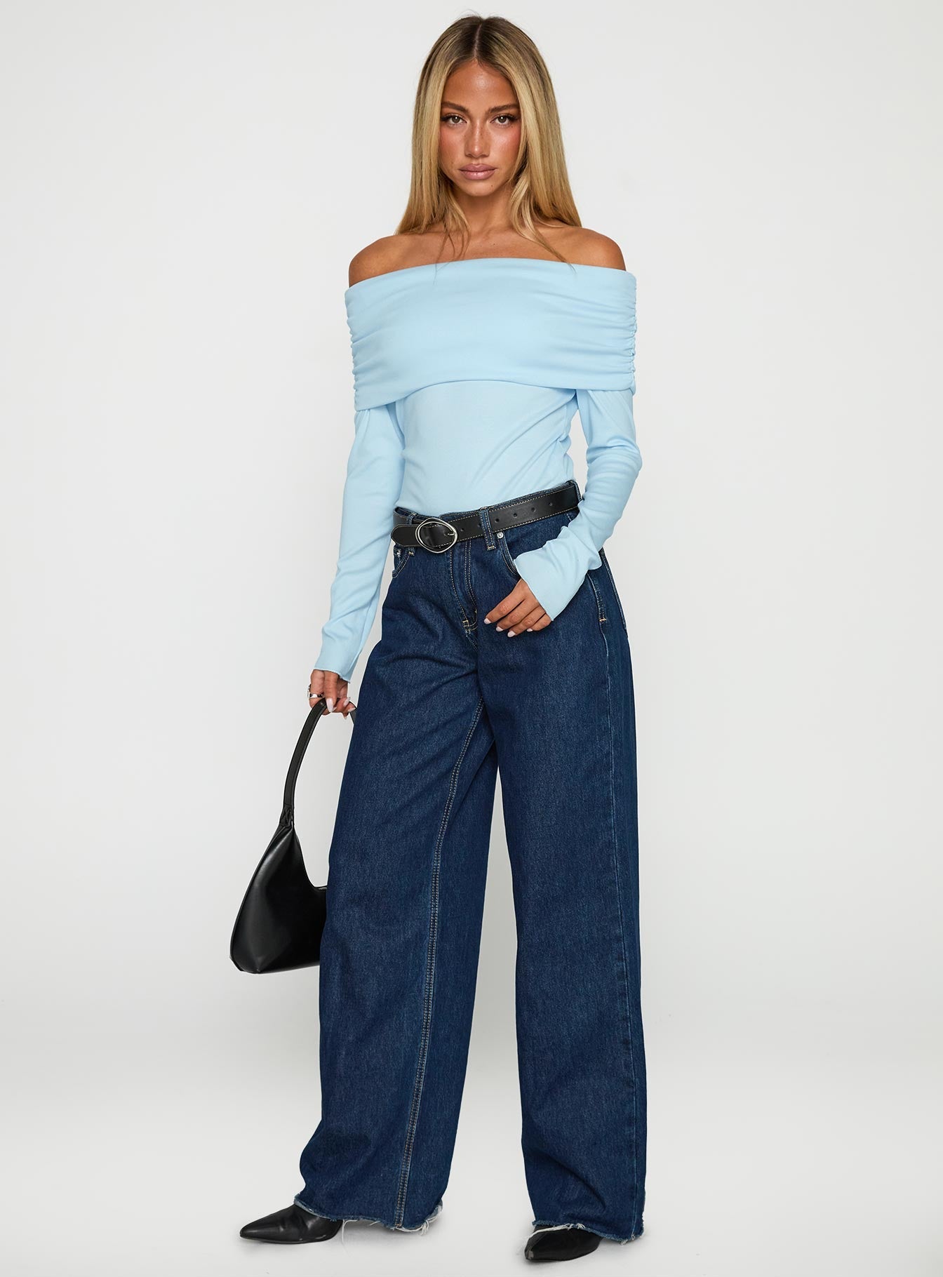 Spoilt Off The Shoulder Bodysuit Blue