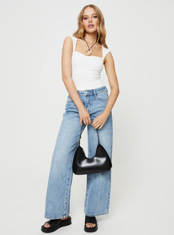 side view of model wearing Princess Polly Halia Bodysuit White Sleeveless Sweetheart 