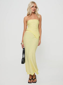   front view of model wearing Princess Polly Silvershore Maxi Skirt Yellow Maxi 