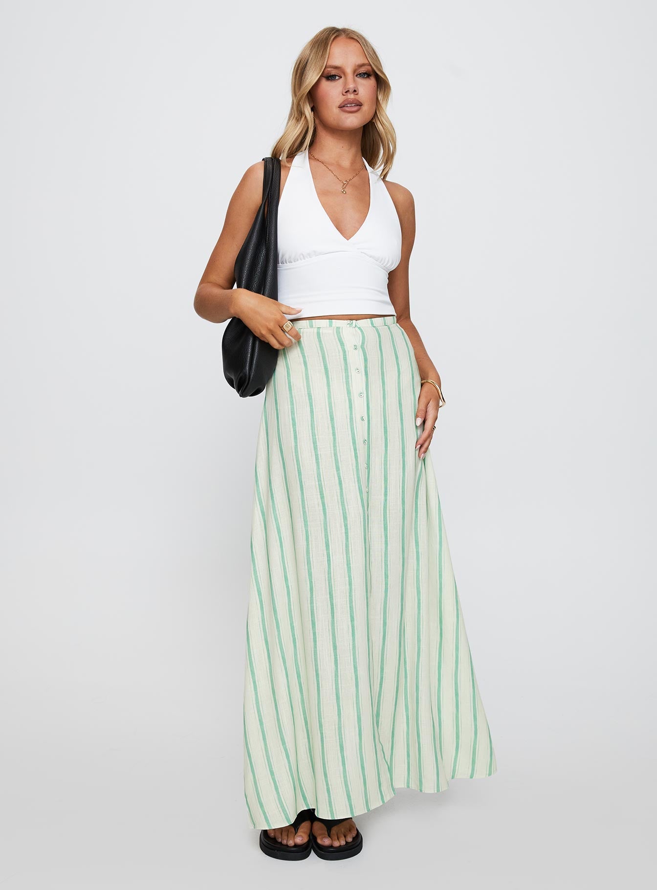 Bess Maxi Skirt Green Stripe