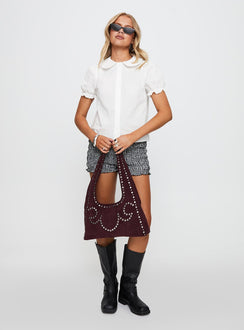 front view of model wearing Princess Polly Neverland Blouse Top White Short Sleeves Crew Neck 