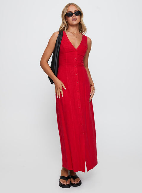 Summer Season Linen Blend Maxi Dress Red