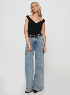 front view of model wearing Princess Polly Faure Bodysuit Black Sleeveless V-Neck 