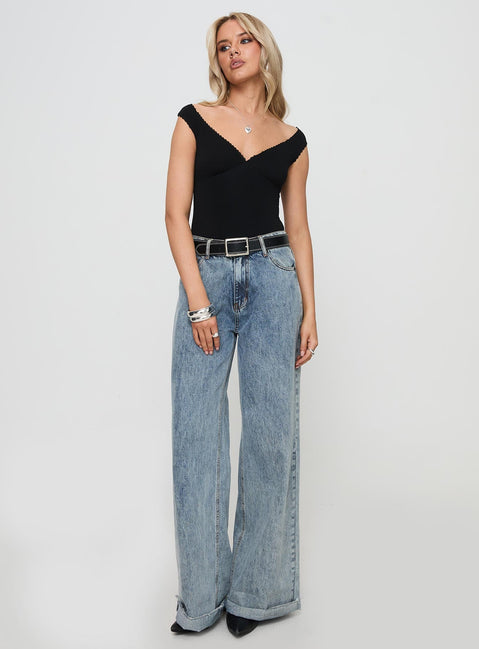 front view of model wearing Princess Polly Faure Bodysuit Black Sleeveless V-Neck 