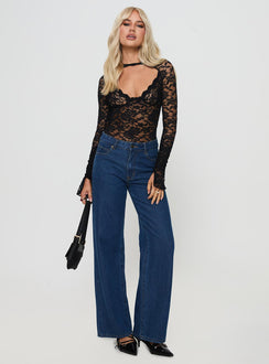 back view of model wearing Princess Polly Giallo Long Sleeve Bodysuit Black Full Sleeves 