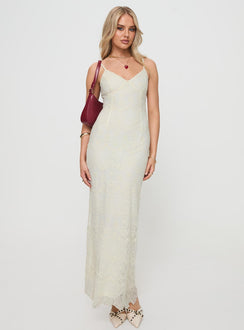 front view of model wearing Princess Polly Euphemia Maxi Dress Cream V-Neck 