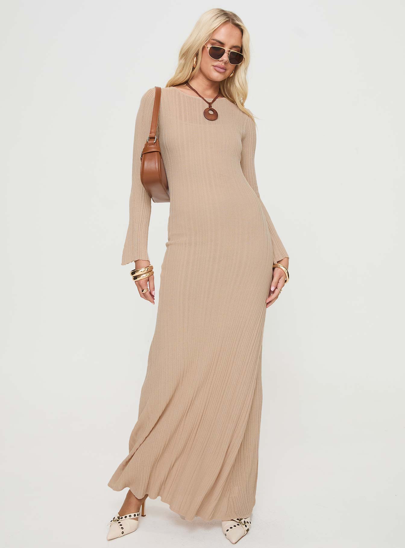 Collective Dress - Carlota Long Sleeve Maxi Dress Beige image 5