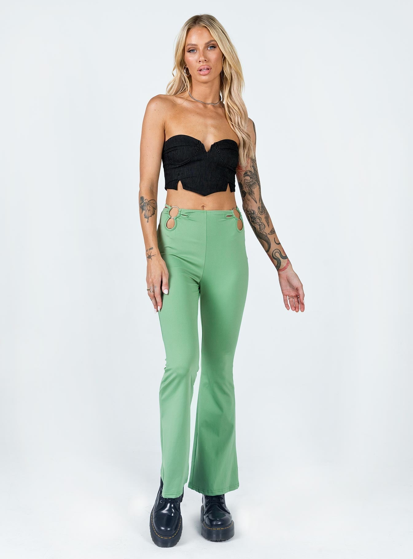 front view of model wearing Princess Polly Nancy Pants Sage 