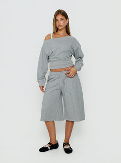 Kohdie Off Shoulder Fleece Jumper Grey Marle
