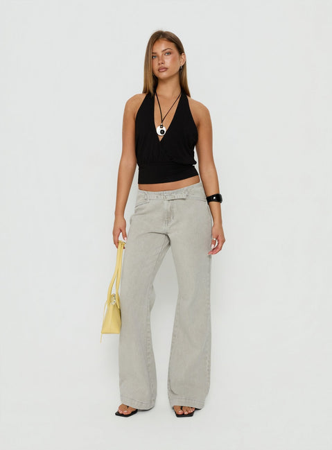 Slow Ride Mid Rise Bootleg Belted Jeans Desert Grey