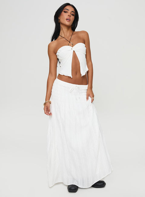   side view of model wearing Princess Polly Carana Maxi Skirt White Maxi 