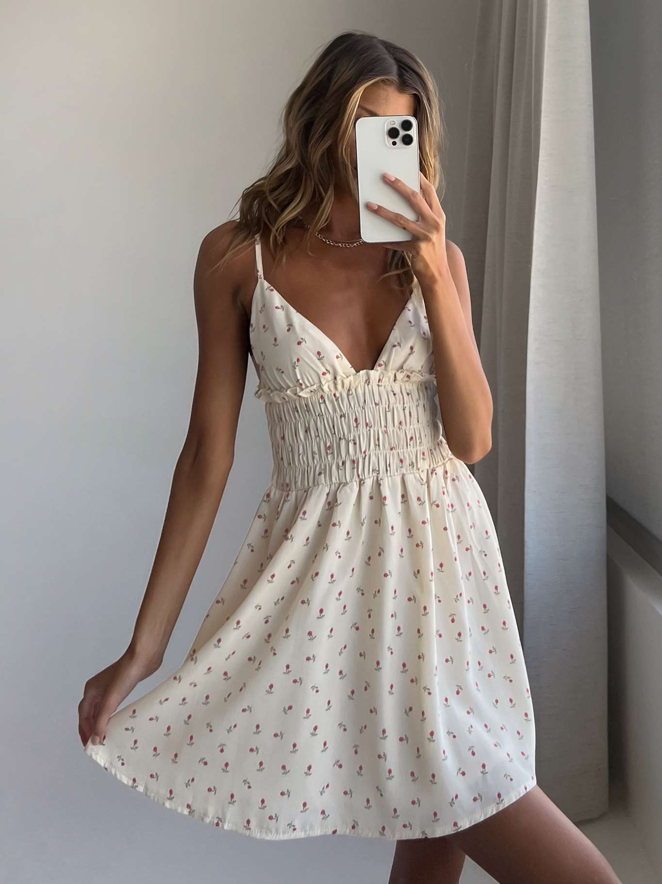 product Princess Polly Asymmetric Neckline  Roza Mini Dress Beige