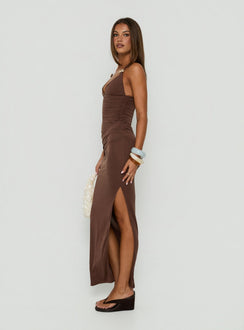 Imeraldia Hardware Halter Maxi Dress Chocolate