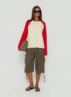 Settle Down Long Sleeve Raglan Top Lemon / Red