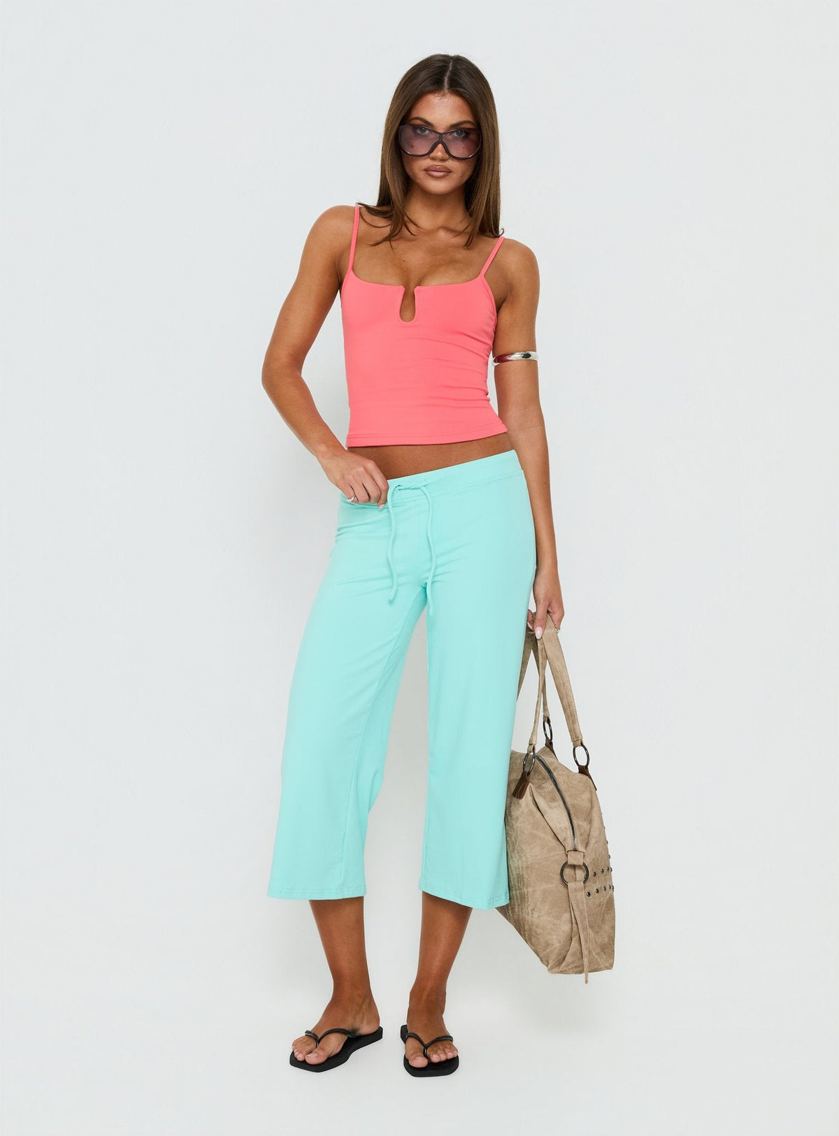 Daily Define Keyhole Cinched Tank Top Coral