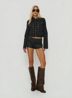 Abellah Military Denim Micro Shorts Washed Black