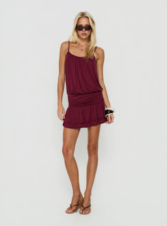 Tammara Drop Wait Blouson Mini Dress Plum