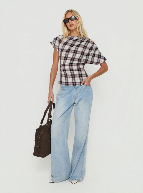 Khendall Off Shoulder Top Multi Check