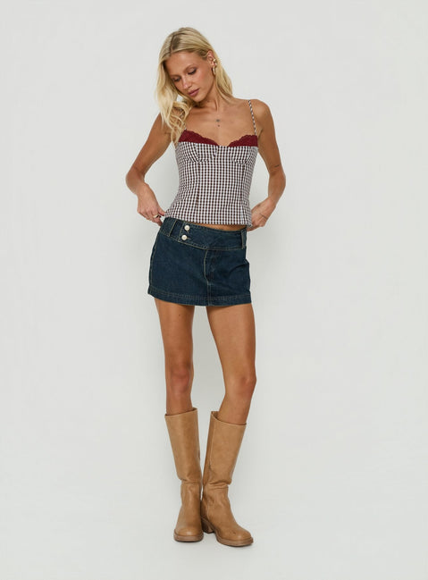 Baby Steps Spliced Bust Detail Cami Top Brown Gingham