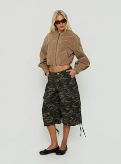 Mastery Faux Suede Bomber Jacket Taupe