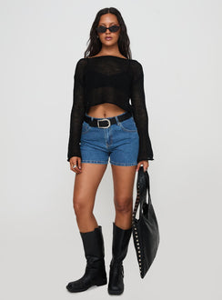 Featuring the Cafe Pari Sweater Black womens jumpers in short length front view of model wearing Princess Polly