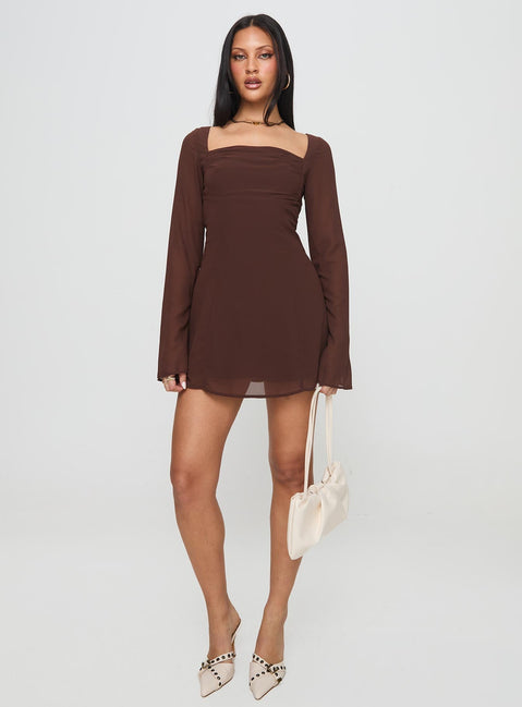 Valentin Long Sleeve Mini Dress Chocolate