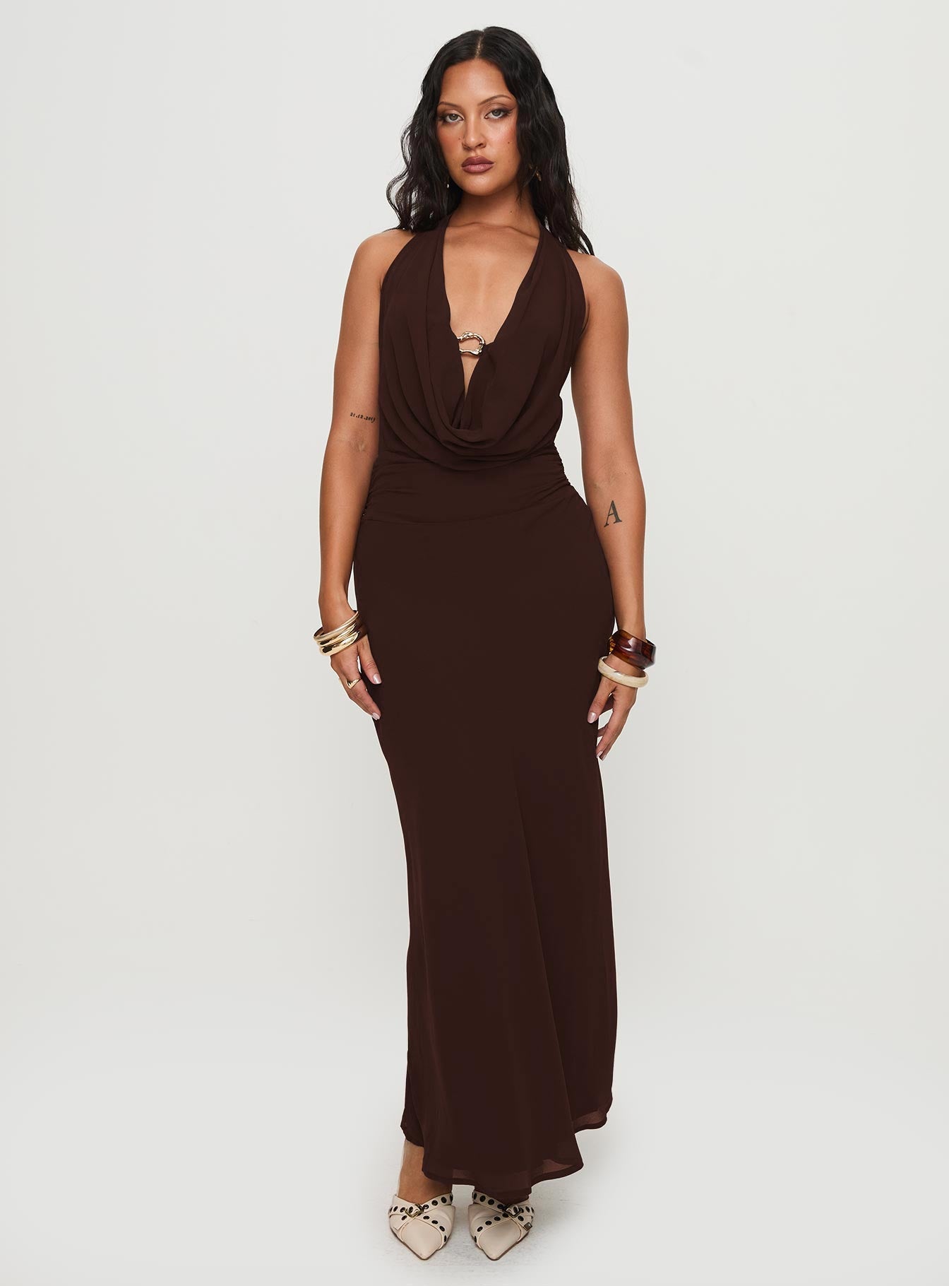 Alejandria Cowl Neck Maxi Dress Chocolate Petite