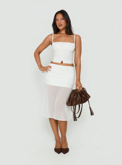 Camy Sheer Panelled Midi Skirt White