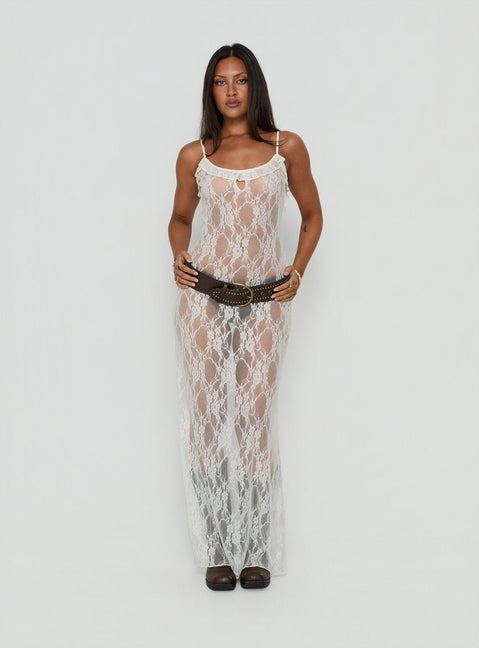 Wall Of Sound Sheer Lace Maxi Dress Antique White