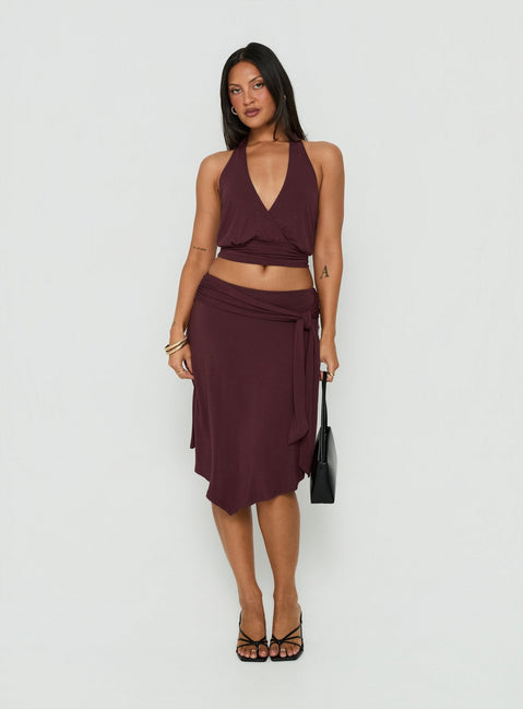 Arabele Halter Wrap Top Plum Noir