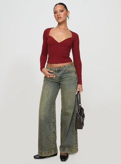 side view of model wearing Princess Polly Tonya Long Sleeve Top Red Full Sleeves Sweetheart 