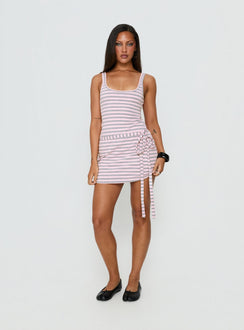 Favourite Daughter Tie Detail Mini Dress Pink / Grey Stripe