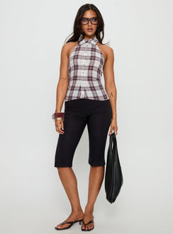 Klossie Halter Button Down Top Multi Check