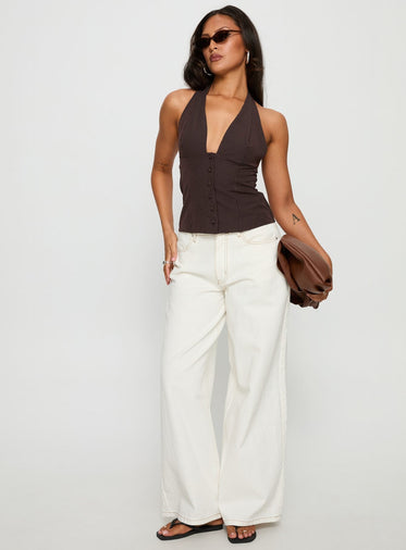 Serefina Halter Top Brown Stripe