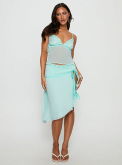 Lynnett Embroidered Waistband Midi Skirt Mint