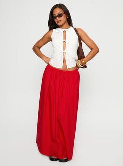 front view of model wearing Princess Polly Rosellah Tie Up Top White Sleeveless Crew Neck 