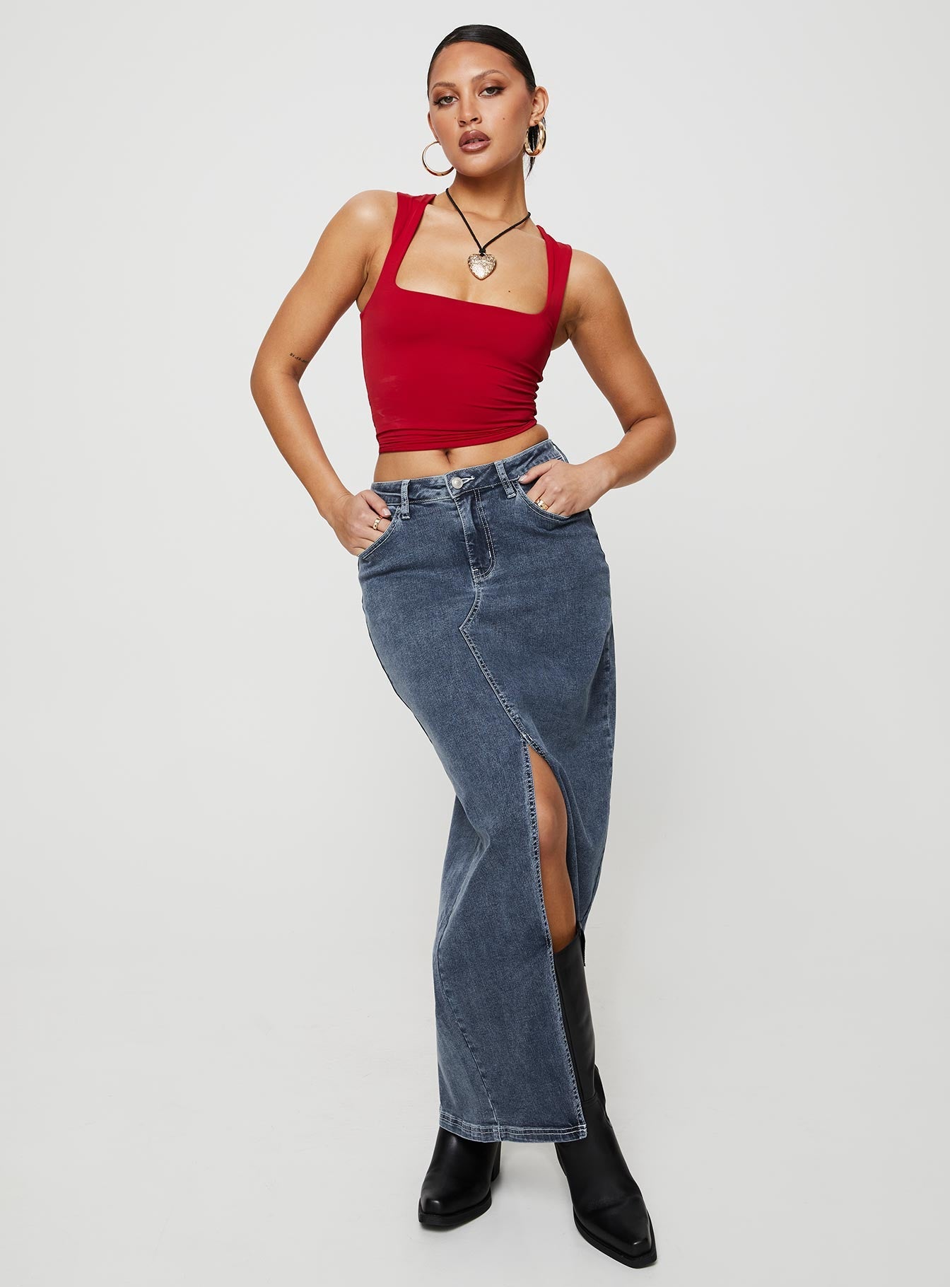 product Batkins Maxi Skirt Dark Wash Denim Princess Polly  Maxi 