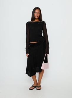 Novare Chiffon Long Sleeve Button Detail Top Black