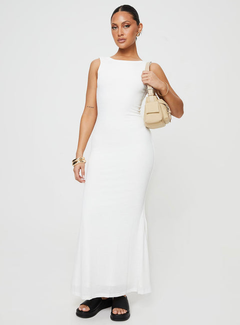 front view of model wearing Princess Polly Ashen Maxi Dress White Boat Neck 