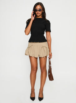   front view of model wearing Princess Polly Palloma Bubble Hem Mini Skirt Beige Mini Skirts 