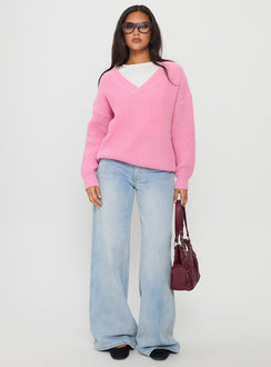 Zoea V Neck Knit Sweater Pink