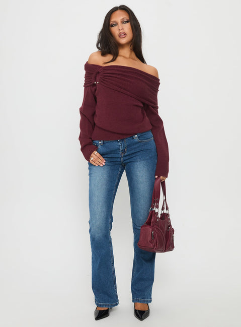 Viora Off Shoulder Knit Sweater Wine