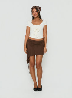 Joaney Tie Side Jersey Mini Skirt Chocolate