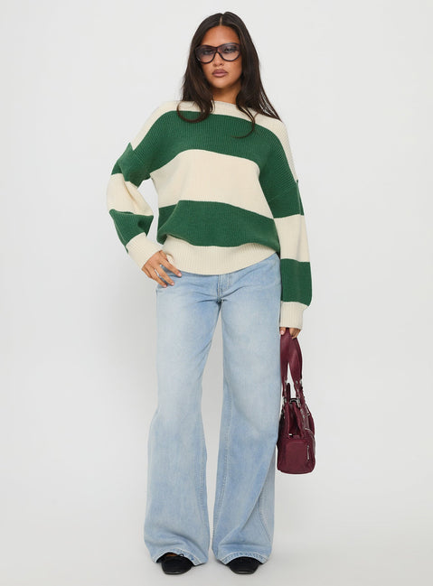 Infallible Crew Neck Knit Sweater Green / Cream Stripe
